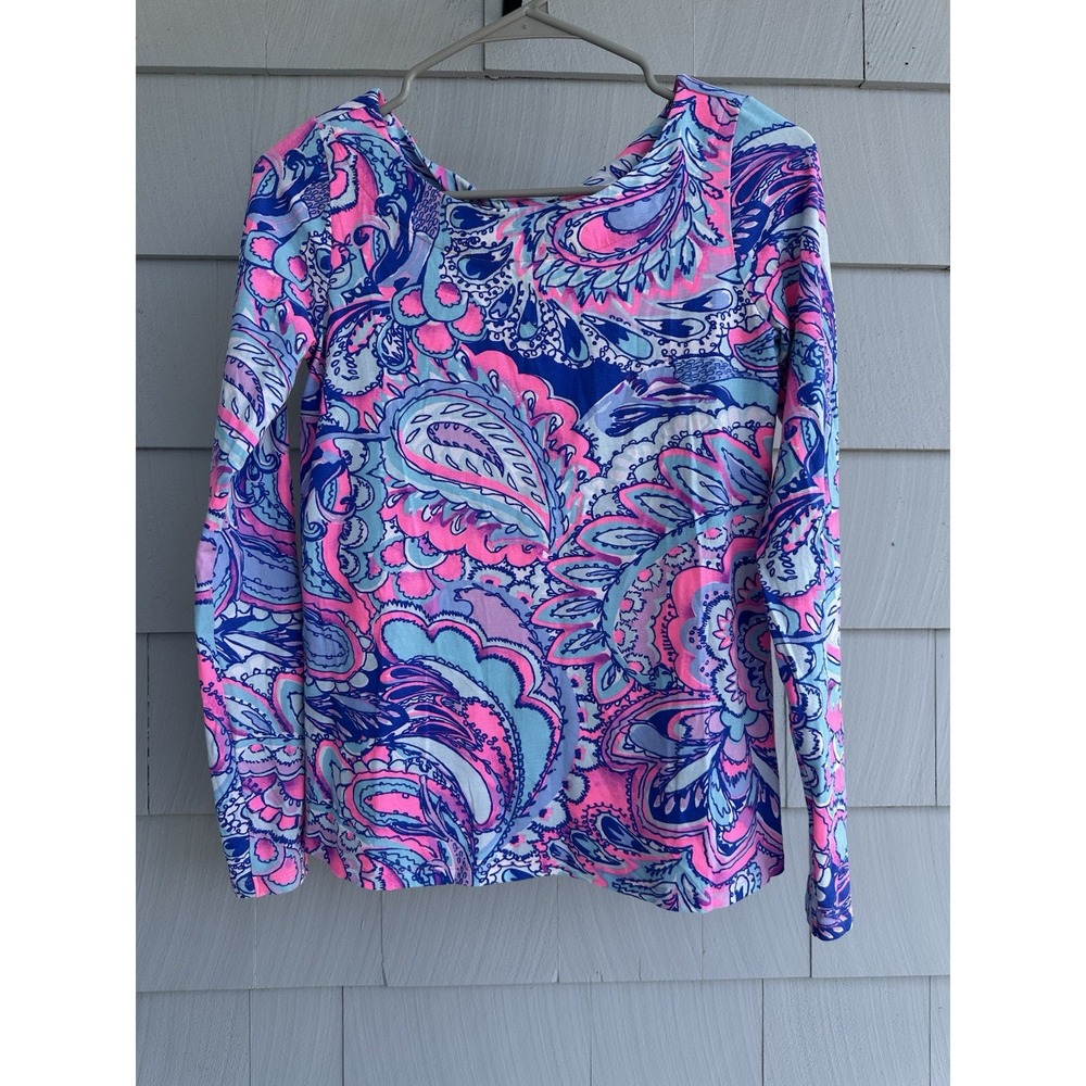 Lilly Pulitzer Tristan‎ Long Sleeve Top Paisley Pink and Blue Pattern XS